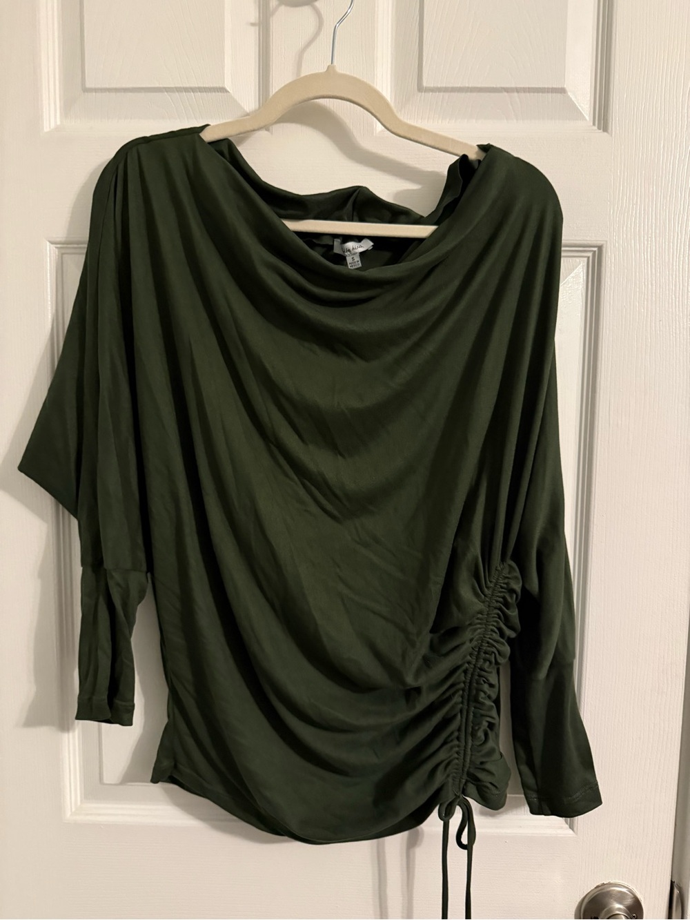 white birch Olive Draped Cowl Tunic with Side Ruched Tie